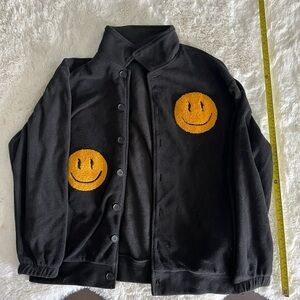 Black Jacket with Yellow Smiley Patches